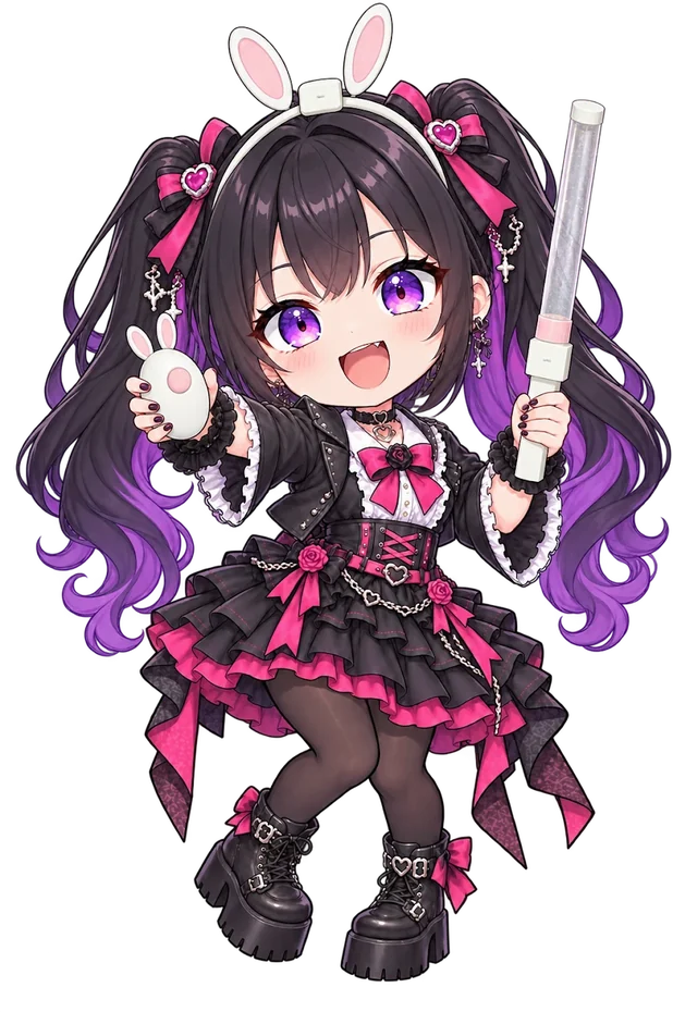 光るデバイスを握って、ステージへ手を伸ばすファンのキャラクター
